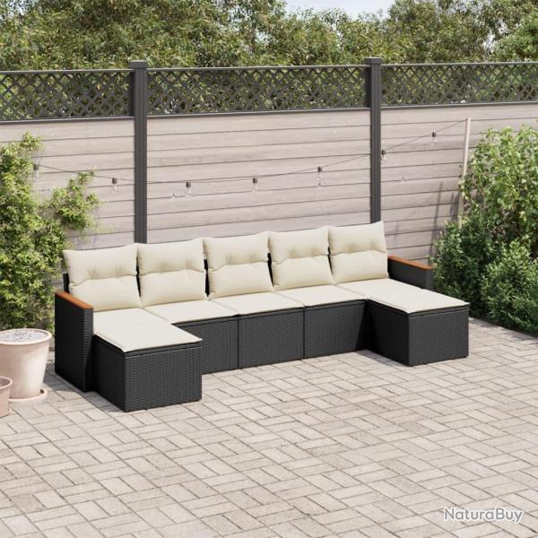 Salon de jardin 7 pcs avec coussins noir r�sine tress�e