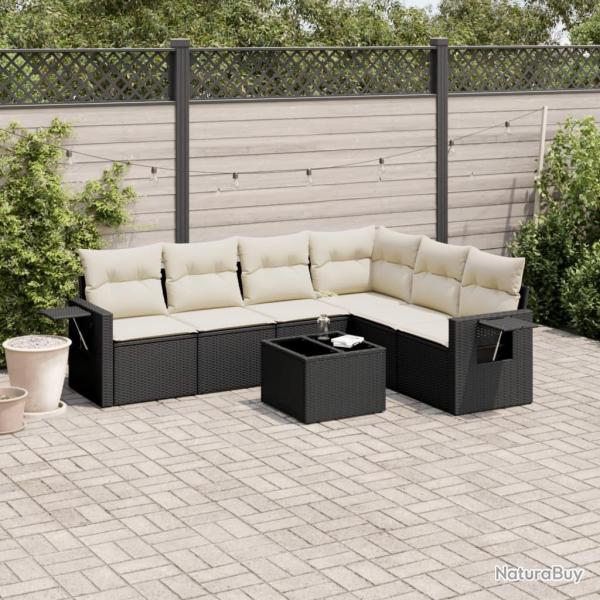 Salon de jardin 7 pcs avec coussins noir r�sine tress�e