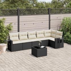 Salon de jardin 7 pcs avec coussins noir r&eacute;sine tress&eacute;e