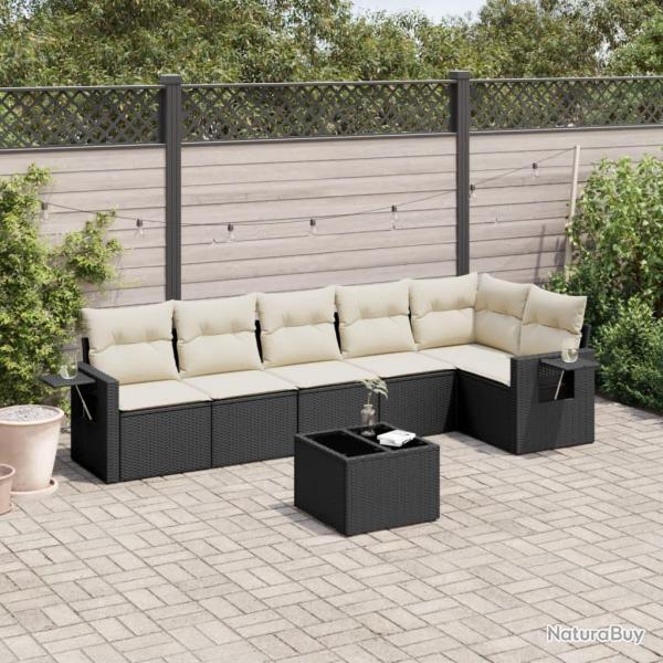 Salon de jardin 7 pcs avec coussins noir r�sine tress�e