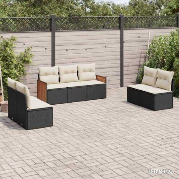 Salon de jardin 7 pcs avec coussins noir r�sine tress�e