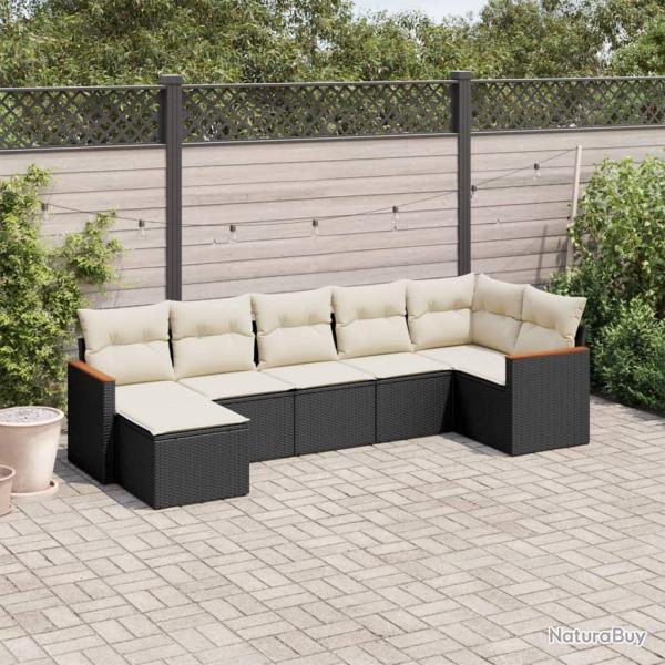 Salon de jardin 7 pcs avec coussins noir r�sine tress�e