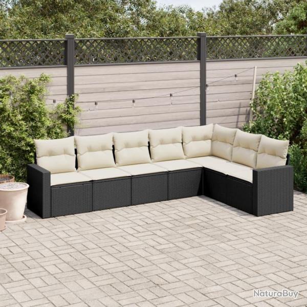 Salon de jardin 7 pcs avec coussins noir r�sine tress�e