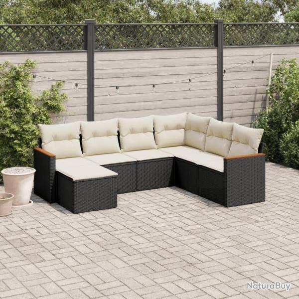 Salon de jardin 7 pcs avec coussins noir r�sine tress�e