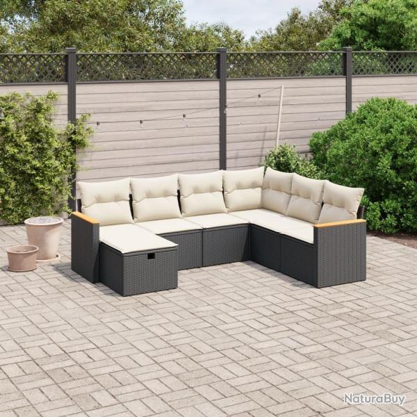 Salon de jardin 7 pcs avec coussins noir r�sine tress�e