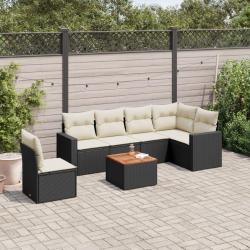 Salon de jardin 7 pcs avec coussins noir r&eacute;sine tress&eacute;e
