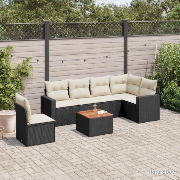 Salon de jardin 7 pcs avec coussins noir r�sine tress�e