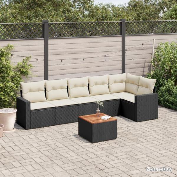 Salon de jardin 7 pcs avec coussins noir r�sine tress�e
