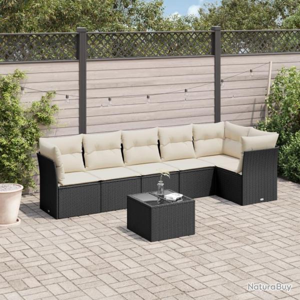 Salon de jardin 7 pcs avec coussins noir r�sine tress�e