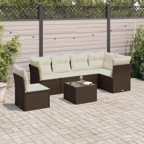 Salon de jardin 7 pcs avec coussins noir r�sine tress�e