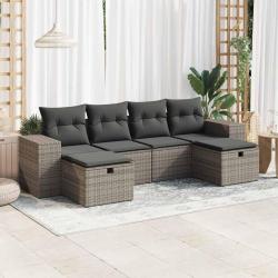 Salon de jardin 6 pcs avec coussins gris r&eacute;sine tress&eacute;e