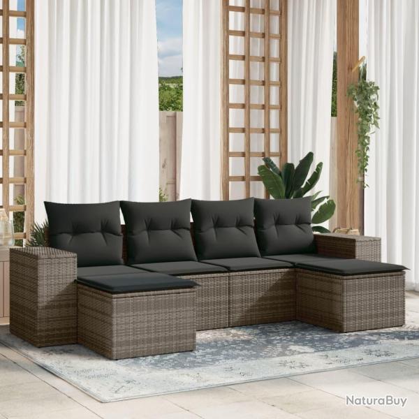 Salon de jardin 6 pcs avec coussins gris r�sine tress�e