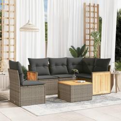 Salon de jardin 6 pcs avec coussins gris r&eacute;sine tress&eacute;e