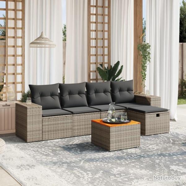 Salon de jardin 6 pcs avec coussins gris r�sine tress�e