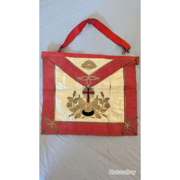 Tablier ma�onnique REAA du 19 si�cle, du 18 degr�s chevalier rose croix