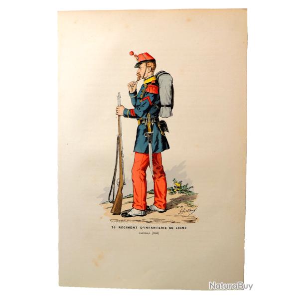 Lot de 20 lithographies couleurs costumes militaires. 76e r�giment 1894