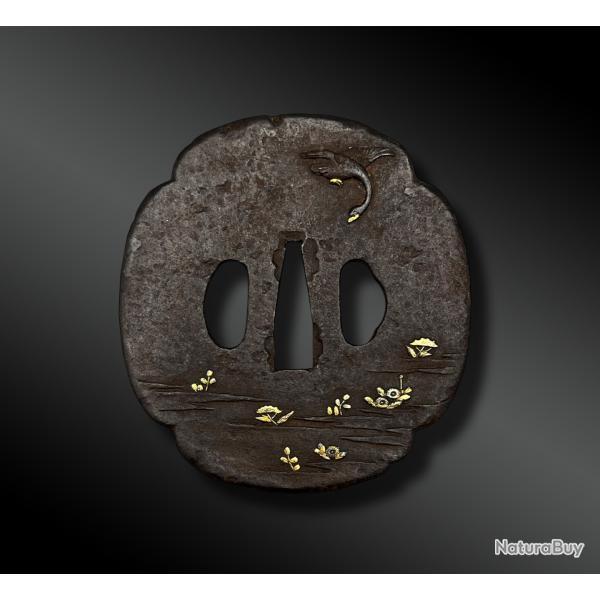 TSUBA Maru Gata d�cor� d'un cygne - Japon - P�riode Edo (1603-1868)