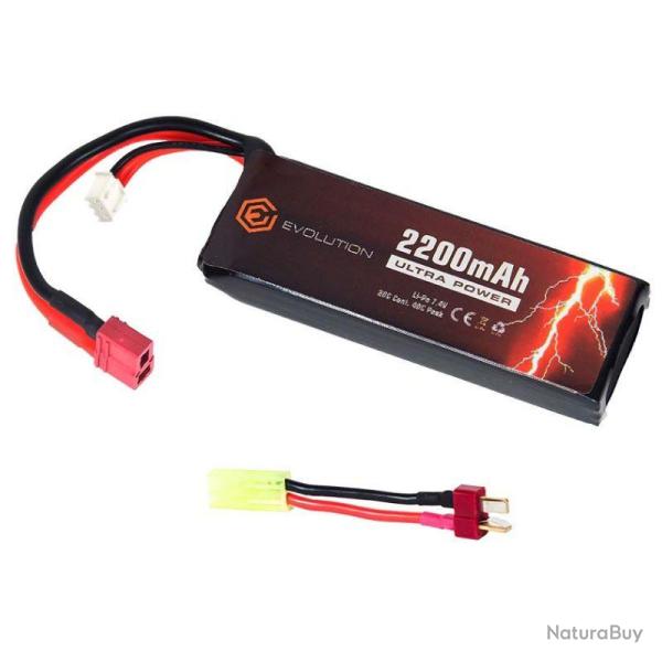 BATTERIE EVOLUTION Li-Po Ultra 7.4V / 2200MAH 1 ELEMENT - CONNECTEUR T-Plug