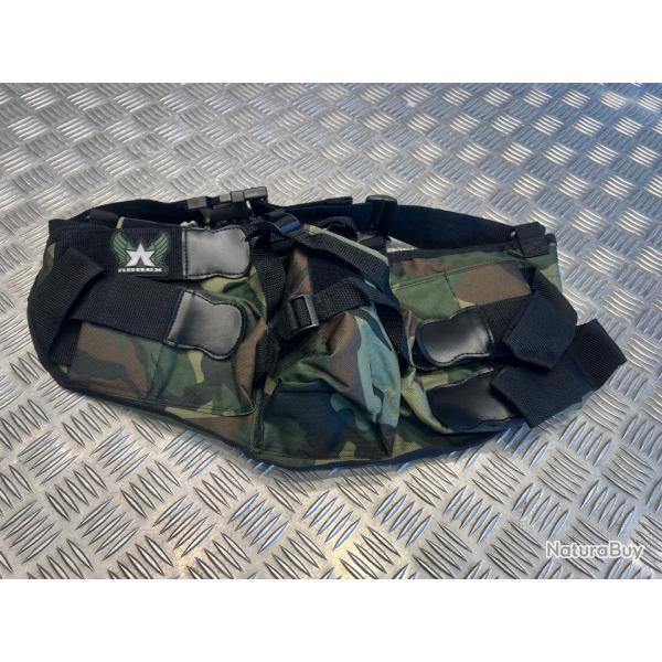 harnais ceinture porte 4 pots et 1 bouteille air camo annex pour paintball neuf