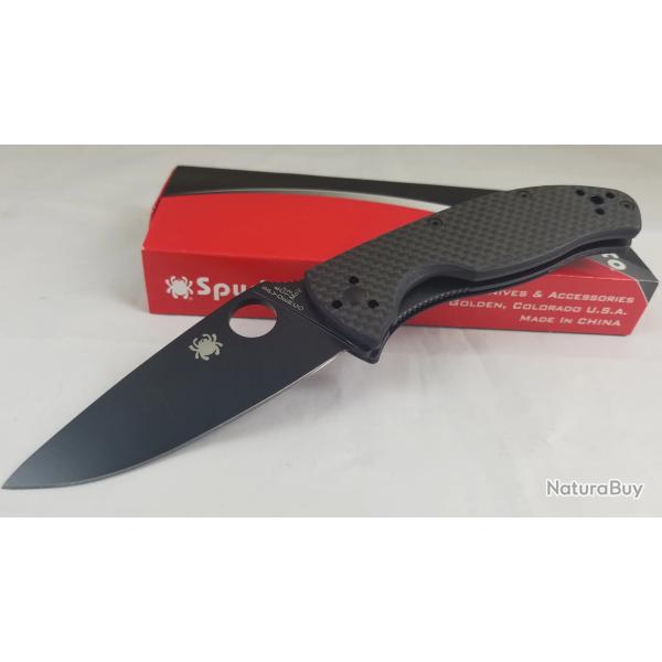 Couteau Spyderco Tenacious Carbon Fiber/G-10 Lame Acier 8Cr13MoV Noir Linerlock Clip SC122CFBBKP