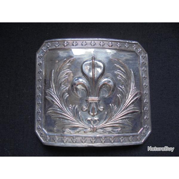 Rare et authentique plateau de ceinturon Garde Nationale Restauration Louis XVIII Lys Roi Boucle