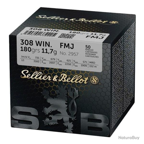 CARTOUCHES SELLIER BELLOT CAL 308 WIN FMJ 180GR X50