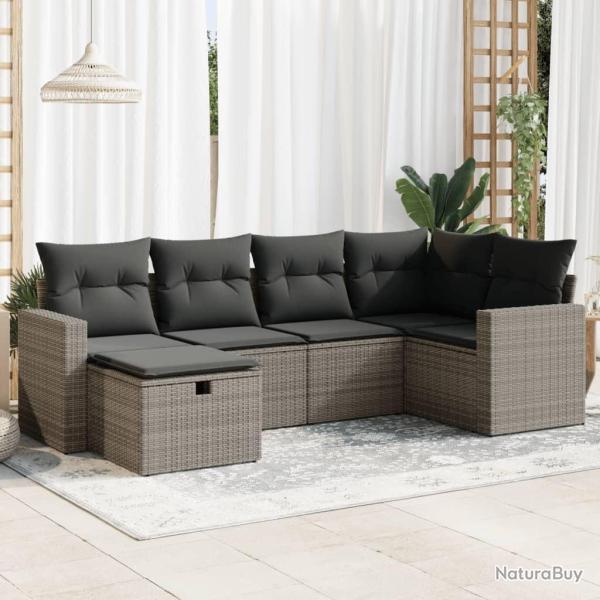 Salon de jardin 6 pcs avec coussins gris r�sine tress�e