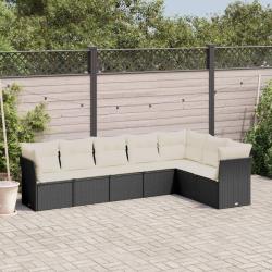 Salon de jardin 7 pcs avec coussins noir r&eacute;sine tress&eacute;e