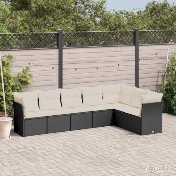 Salon de jardin 7 pcs avec coussins noir r�sine tress�e