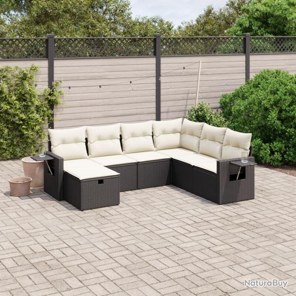 Salon de jardin 7 pcs avec coussins noir r�sine tress�e