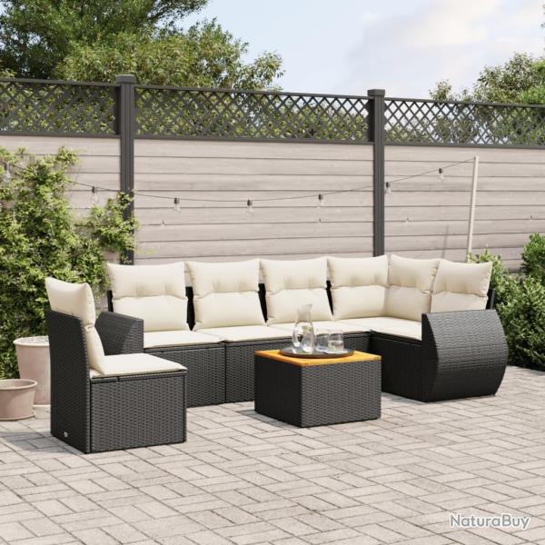 Salon de jardin 7 pcs avec coussins noir r�sine tress�e