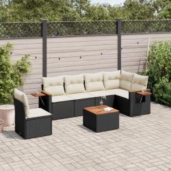 Salon de jardin 7 pcs avec coussins noir r&eacute;sine tress&eacute;e