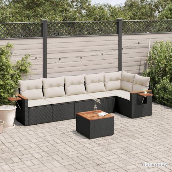 Salon de jardin 7 pcs avec coussins noir r�sine tress�e