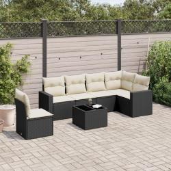 Salon de jardin 7 pcs avec coussins noir r&eacute;sine tress&eacute;e