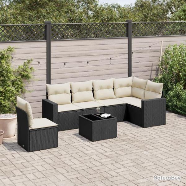 Salon de jardin 7 pcs avec coussins noir r�sine tress�e
