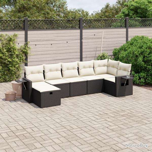Salon de jardin 7 pcs avec coussins noir r�sine tress�e