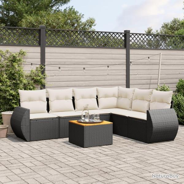 Salon de jardin 7 pcs avec coussins noir r�sine tress�e
