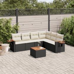 Salon de jardin 7 pcs avec coussins noir r&eacute;sine tress&eacute;e