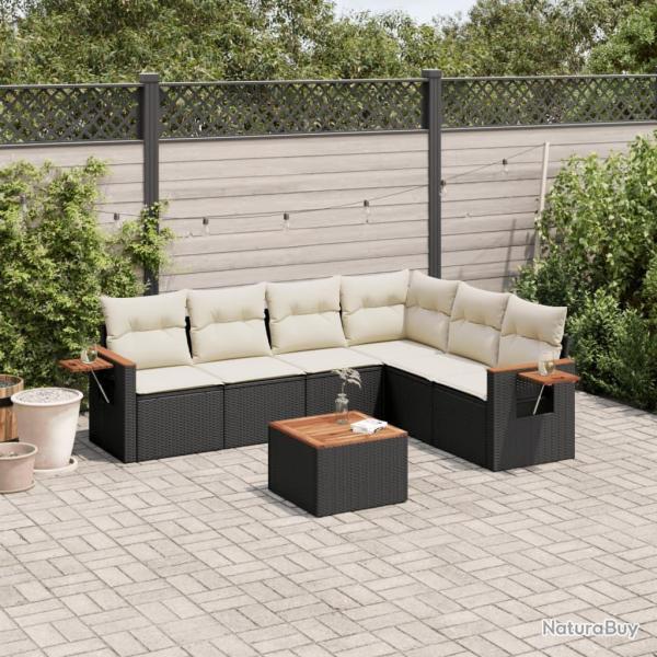 Salon de jardin 7 pcs avec coussins noir r�sine tress�e