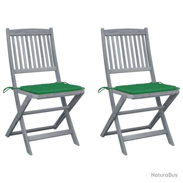 Chaises pliables d'extrieur lot de 2 et coussins Bois d'acacia