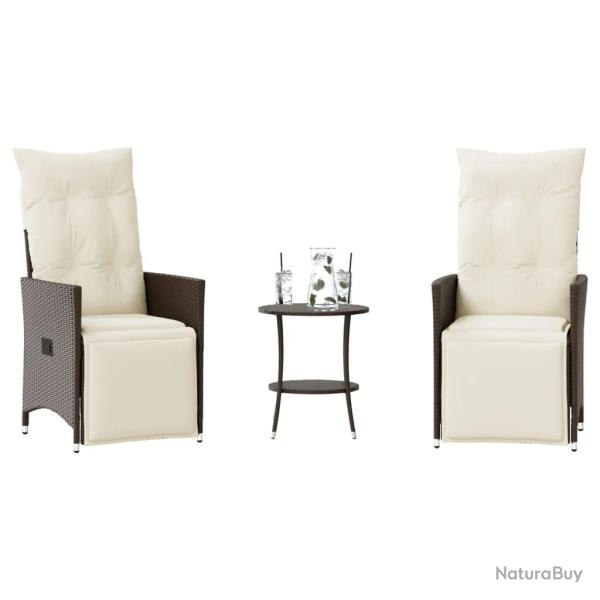 Ensemble de bistro 3 pcs avec coussins marron r�sine tress�e
