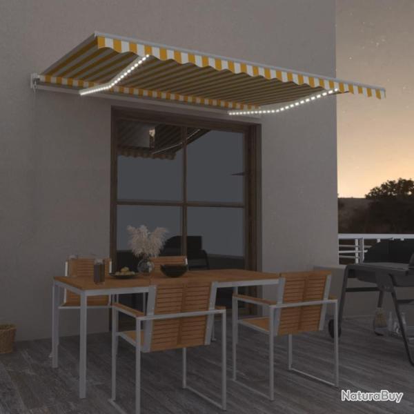 Auvent manuel r�tractable avec LED 450x350 cm Jaune et blanc