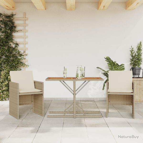 Ensemble de bistro 3 pcs avec coussins beige r�sine tress�e