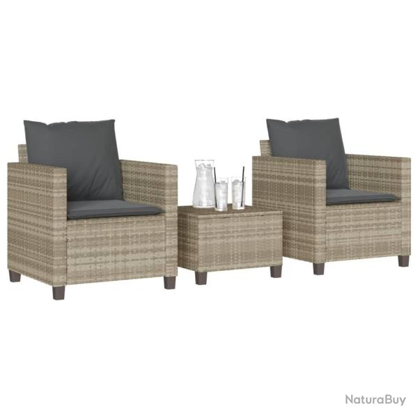 Ensemble de bistro 3 pcs et coussins gris clair r�sine tress�e
