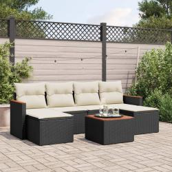 Salon de jardin 7 pcs avec coussins noir r&eacute;sine tress&eacute;e