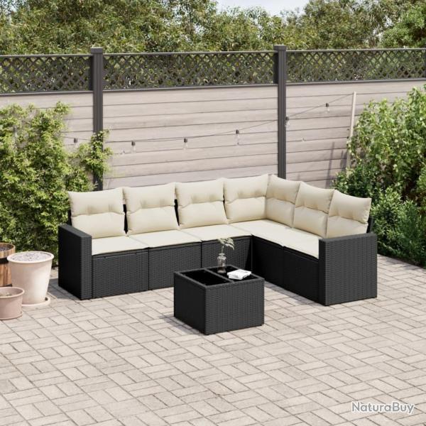 Salon de jardin 7 pcs avec coussins noir r�sine tress�e