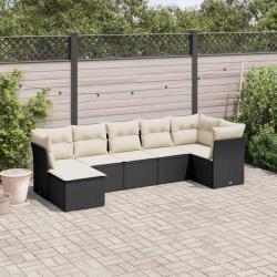 Salon de jardin 7 pcs avec coussins noir r&eacute;sine tress&eacute;e