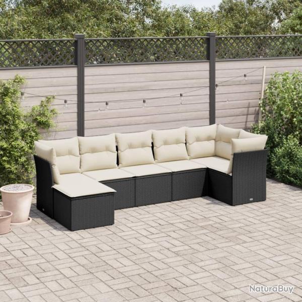 Salon de jardin 7 pcs avec coussins noir r�sine tress�e