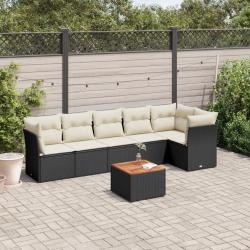 Salon de jardin 7 pcs avec coussins noir r&eacute;sine tress&eacute;e