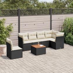 Salon de jardin 7 pcs avec coussins noir r&eacute;sine tress&eacute;e